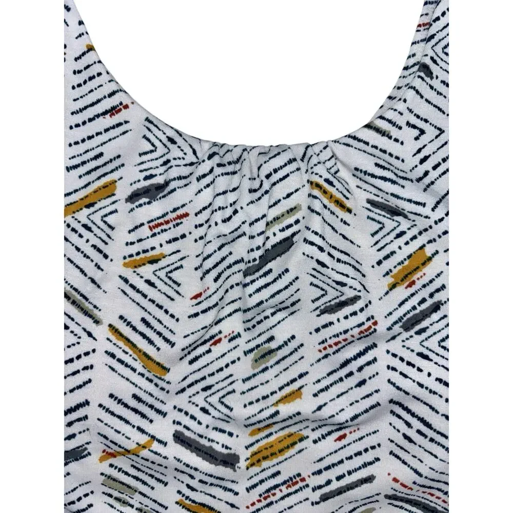 NEW PrAna Skypath‎ Dress XL White w/Multicolor Pattern Knit Sleeveless Shelf Bra